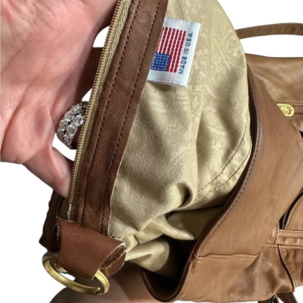 Stone Mountain Made in USA Leather Slouch Crossbody Cognac 14x12 Vintage Boho - Picture 5 of 9